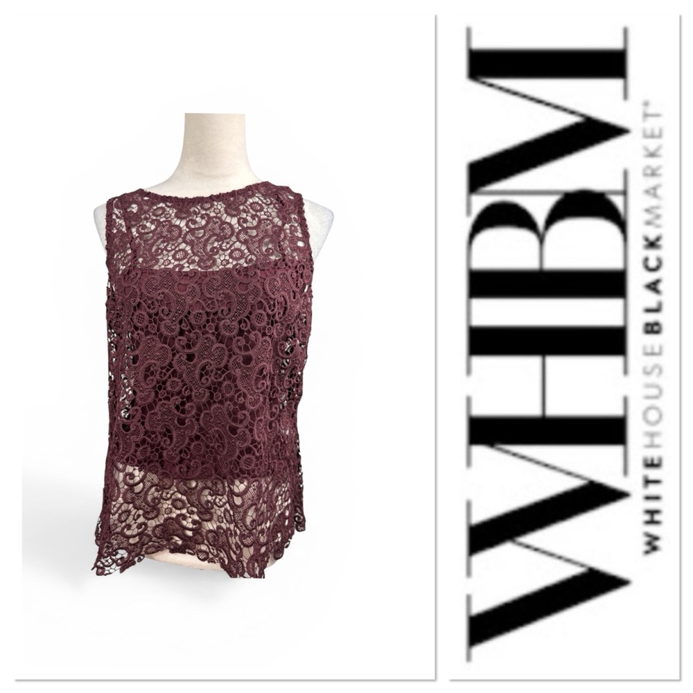 White House Black Market Burgundy crochet Lace top wit tank size XL